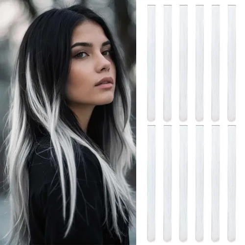 Miniatura 25 de 20 extensiones de cabello con clip de colores para niñas, extensiones de cabello arcoíris multicolor de 20 pulgadas, reflejos instantáneos, piezas