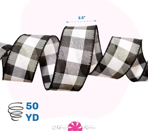 Miniatura 7 de Morex Ribbon 7398.60/50-613 Cambridge - Cinta con cable de 2.5 pulgadas x 50 yardas, color blanco y negro, cinta a cuadros para envolver regalos