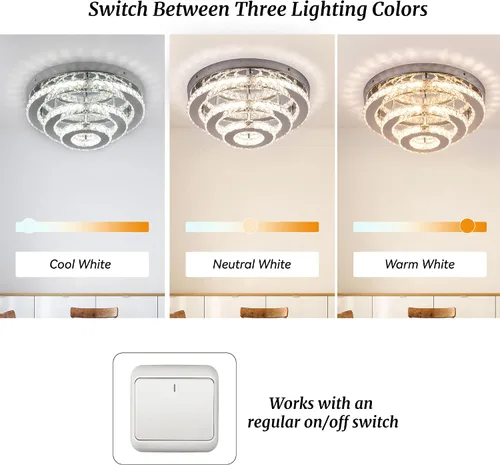 Miniatura 2 de Lámpara de Araña Empotrada LED de Cristal de 13.8 Pulgadas, Lámpara de Techo de 3 Niveles de Cristal para Dormitorios, Comedor, Sala de Estar, 3