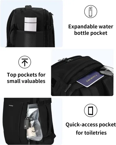 Miniatura 5 de ECOHUB United Airlines - Mochila de viaje pequeña de 17 pulgadas, bolsa de artículos personales de 16.7 x 10 x 8 pulgadas con 13 bolsillos con Negro