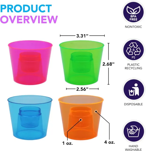 Miniatura 2 de Party Essentials Vasos bombarderos de plástico duro de 4 onzas, neón surtidos, 12