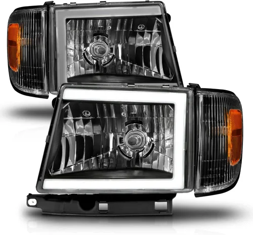 Miniatura 2 de AmeriLite para camioneta Toyota Tacoma 2WD 1997-2000, faros delanteros de tubo LED negros de repuesto + juego de luz de esquina - lado del pasajero