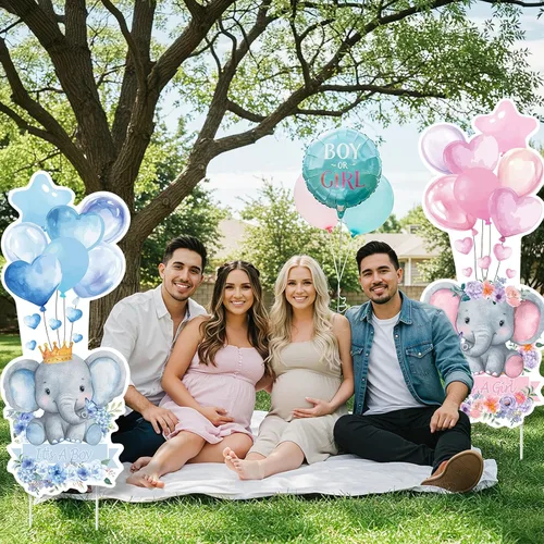 Miniatura 2 de 2 juegos de letreros de plástico para baby shower con estacas, decoraciones al aire libre para revelación de género, azul y rosa, letrero de patio