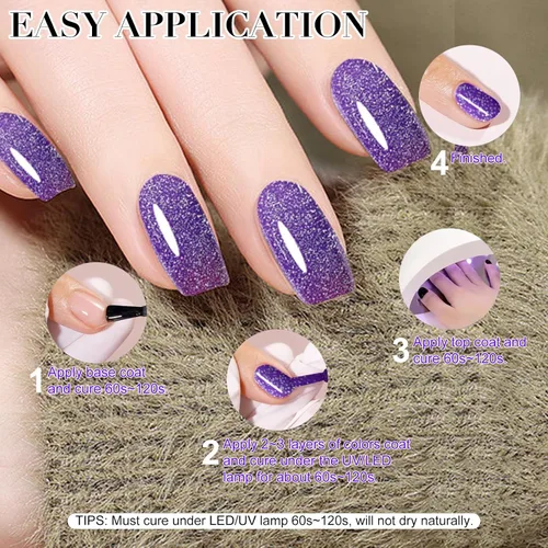 Miniatura 5 de Esmalte de uñas de gel que cambia de color de temperatura, esmalte de gel con purpurina, diseño holográfico de camaleón, diseño de arte de uñas