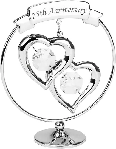 Miniatura 2 de Haysom Interiors Happy Homewares - Moderno adorno de regalo de recuerdo de metal chapado en plata del 15 aniversario con cristal austriaco