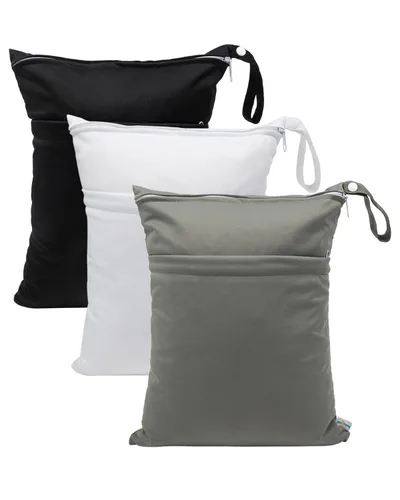 babygoal Bolsas para artículos húmedos y secos, paquete de 3, bolsas de viaje reutilizables impermeables para trajes de baño, pañales de tela para