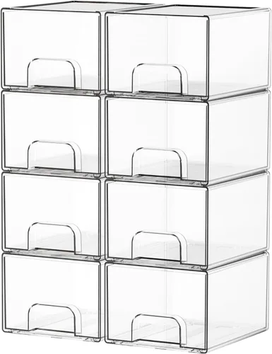 Miniatura 11 de Yieach Cajones de almacenamiento apilables transparentes de 12.1 pulgadas de ancho, paquete de 2 organizadores de cajones acrílicos para accesorios