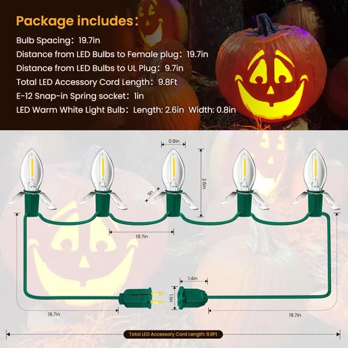 Miniatura 6 de Sistema de iluminación, cable de accesorios verde de 9.8 pies con bombillas de fusible de repuesto C7 de 5 LED, cable de luces de molde por soplado