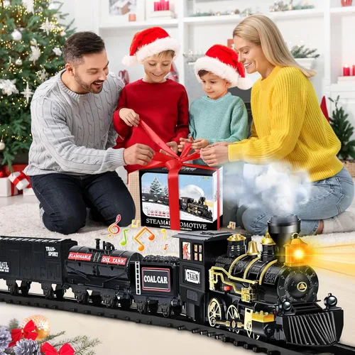 Miniatura 7 de Juego de tren para niños, juguete de tren con vapor, luz y sonidos, conjuntos de tren de Navidad para debajo del árbol, para niños y niñas de 3 4 5