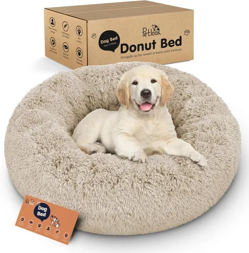 Cama para perros con forma de dona, comodidad prémium para aliviar la ansiedad, diseño esponjoso y calmante con soporte ultra afelpado, acogedora