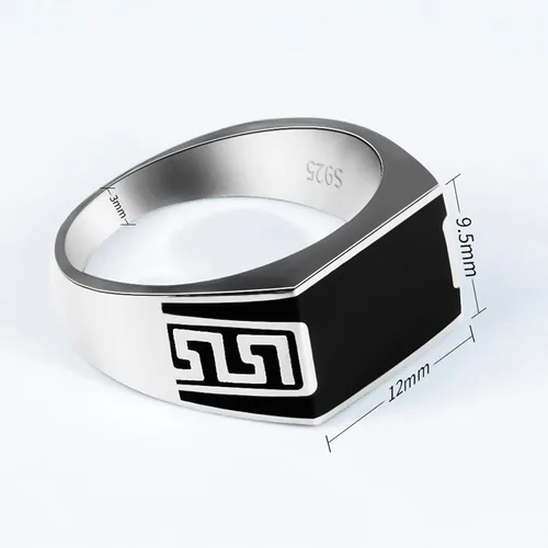 Miniatura 6 de AROTOROM 925 Sterling Silver Ring with Solid Rectangle Signet Black Enamel Ring, Turkish Classic Design Handmade Jewelry,Fashion Signet Ring