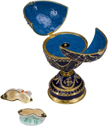 Miniatura 3 de Caja de música estilo FabergeJoyero con dos cisnes 6.8'' (6.7 in) azul