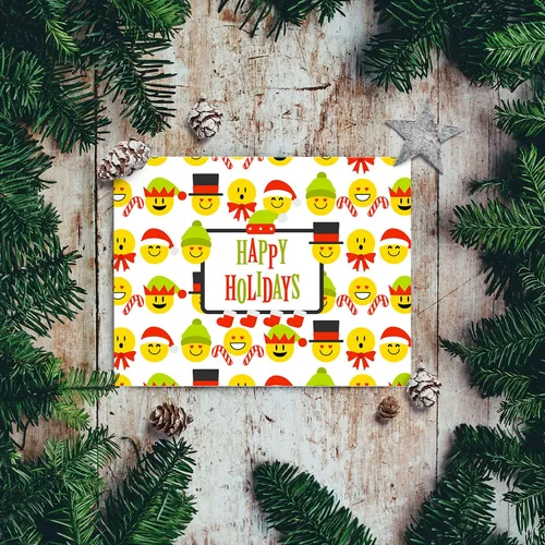 Miniatura 4 de Tarjetas de felicitación de Happy Holidays, rojo y verde, divertido patrón de emoji lindo, plegable en blanco para Navidad y Año Nuevo, 4.25 x 5.5