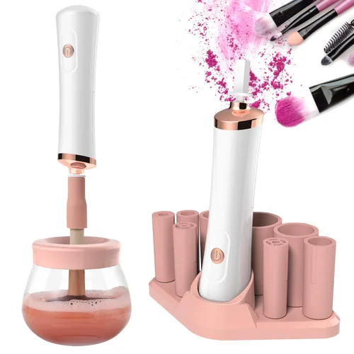 Miniatura 9 de Senbowe Máquina limpiadora y secadora de brochas de maquillaje mejorada, cepillo giratorio automático eléctrico para cosméticos con collares de goma