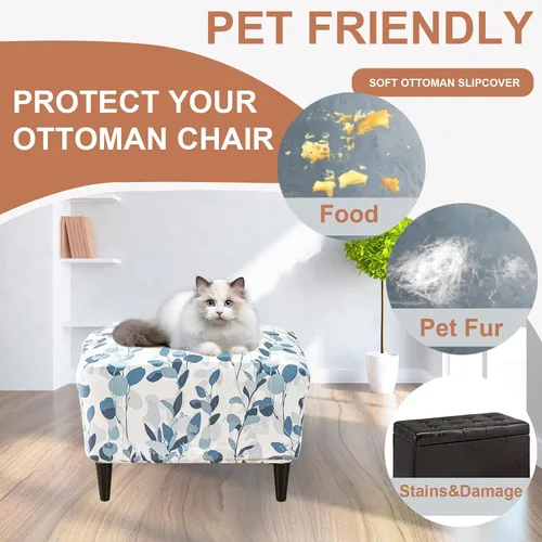 Miniatura 5 de Eco-Ancheng Funda elástica para silla, funda otomana rectangular de almacenamiento, funda otomana para reposapiés, fundas otomanas para taburete