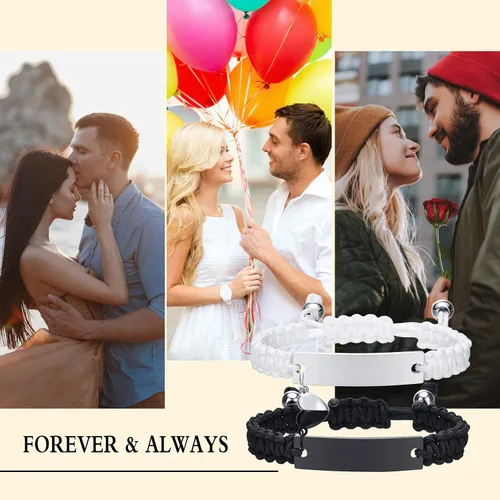 Miniatura 4 de VNOX Pulsera personalizada con nombre, fecha, cita, amistad, pareja, hecha a mano, cuerda trenzada, regalo de aniversario, Navidad, para él y ella