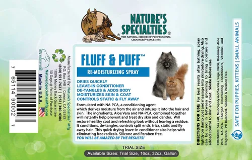 Miniatura 2 de Nature's Specialties Spray rehidratante para perros Fluff and Puff para mascotas, elección natural para peluqueros profesionales, acondicionador sin