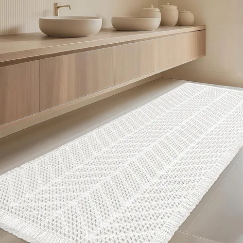 Miniatura 18 de Tapete de baño con diseño de gofre, moderno, bohemio, absorbente, antideslizante, ultrasuave, lavable a máquina, con letra de baño, dormitorio