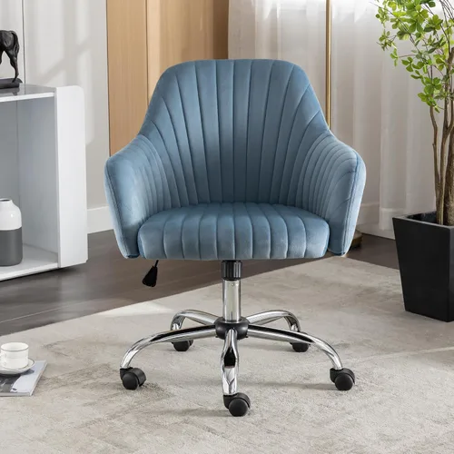 Miniatura 11 de anwickjeff Silla de escritorio de oficina de terciopelo con altura ajustable, silla de oficina moderna, silla de maquillaje, silla giratoria