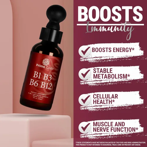 Miniatura 7 de Prime Code Gotas líquidas de vitamina B1 con vitamina B3 B6 y B12 Suplemento líquido del complejo B Suplemento de tiamina para adultos Alta
