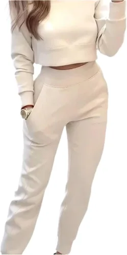 Conjunto de sudadera y pantalón corto casual elegante, de dos piezas, con bolsillos, 95% poliéster, 5% elastano, ligeramente elástico