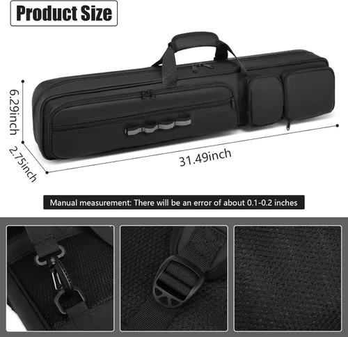Miniatura 5 de Estuche para taco de piscina - 4x4 Bolsillo acolchado para taco de piscina - Sostiene 4 culatas y 4 ejes, múltiples bolsillos para accesorios