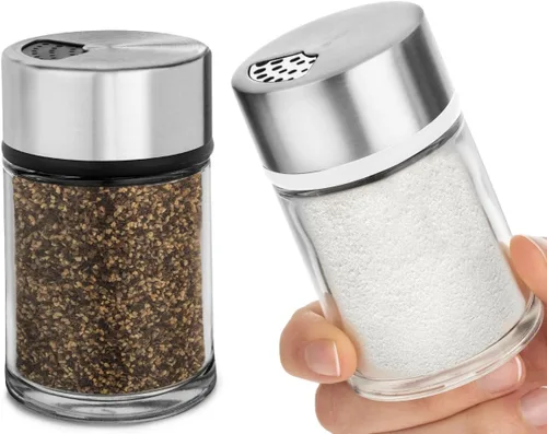 Juego de saleros y pimenteros con agujeros de vertido ajustables - Dispensador de especias de acero inoxidable - Perfecto para sal rosa del