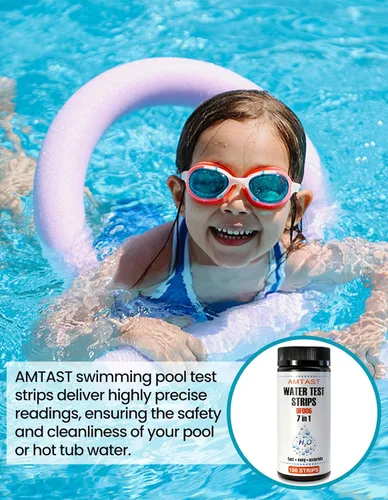 Miniatura 5 de Tiras de prueba de agua 7 en 1, 100 tiras de prueba de agua de piscina, kit de prueba de agua de piscina para PH, cloro total, cloro libre, DF006