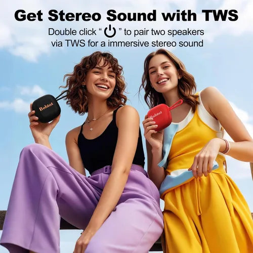 Miniatura 6 de Bobtot - Altavoces portátiles Bluetooth, mini altavoz inalámbrico impermeable IPX7 con 16 horas de reproducción, sonido estéreo fuerte, TWS, Negro