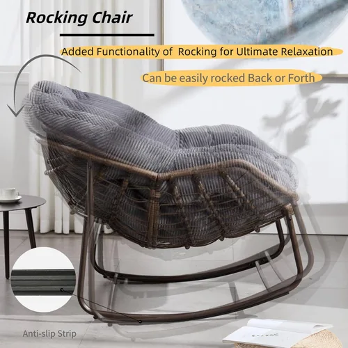 Miniatura 4 de Mecedora para porche delantero para interiores y exteriores, silla reclinable acolchada de ratán, para patio, jardín, sala de estar