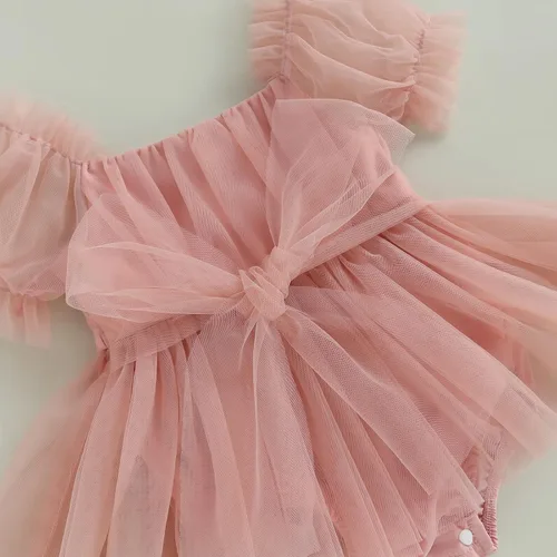 Miniatura 81 de Sasaerucure Traje de verano para bebé niña, sin mangas, mameluco de encaje tutú, mameluco de una pieza con volantes