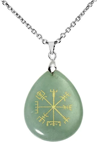 Miniatura 8 de Jovivi Collar chapado en plata con brújula vikinga Vegvisir, piedra curativa, collar de cristal con colgante de chakra de lágrima, 24 pulgadas