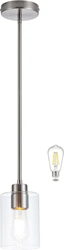 Miniatura 9 de MAYNA Lámpara colgante de granja de 1 luz, lámparas de jaula de metal negro con cadena ajustable y pantalla de vidrio, luces colgantes para isla