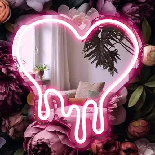 DECANIT Letrero de Neón de Corazón - Decoración de Pared que Derrite el Corazón, Luz LED Alimentada por USB en Rosa, Espejo Decorativo de Pared de