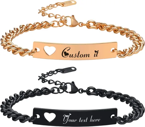 Miniatura 12 de MPRAINBOW - Pulseras personalizadas trenzadas para parejas: pulseras con nombre personalizado y palabras de promesa grabadas, pulseras de atracción