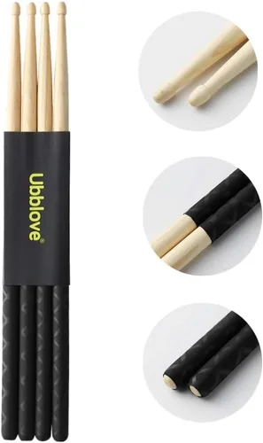 Miniatura 5 de Ubblove Baquetas 5A 2 pares con mangos antideslizantes para tambor, ligeras y duraderas de madera, 2 pares de baquetas para niños y adultos