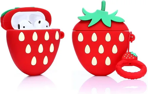 Airpods - Funda de silicona divertida para Apple Airpods 1 y 2 [Serie de frutas y vegetales] [Mejor regalo para niñas, niños o parejas] (Fresa 3D)