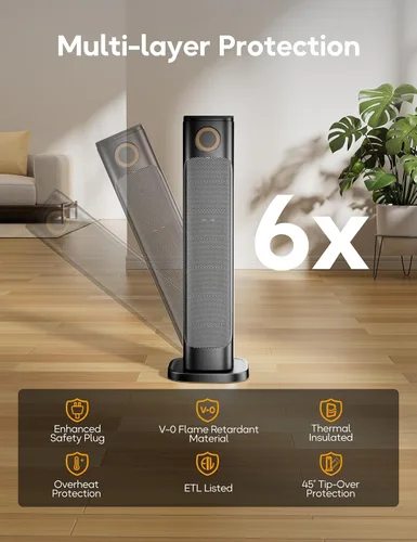 Miniatura 8 de Combo de calentador de patio y ventilador para uso en interiores con 3 niveles de calor, torre de 1500 W, espacio eléctrico portátil al aire libre