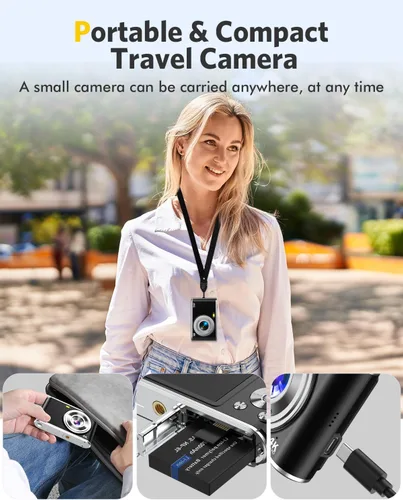 Miniatura 5 de Cámara digital FHD 4K para vlogging con enfoque automático, lente dual de 48MP, zoom digital 16X, pantalla IPS de 2.8" compacta, cámara de video