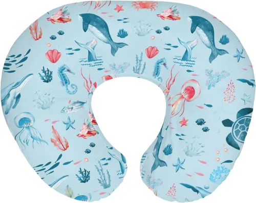 Lindas fundas de almohada de lactancia de animales marinos para niño y niña, tortuga, ballena, medusa, caballo marino, funda de almohada para Azul