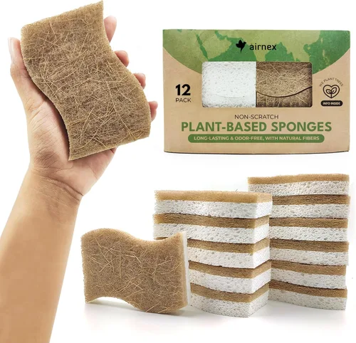 Miniatura 9 de AIRNEX - Esponja de cocina natural biodegradable - Esponja compostable de celulosa y fibra de coco (paquete de 6)