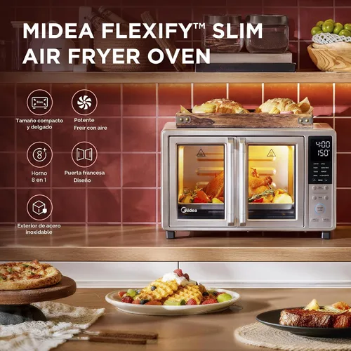 Miniatura 2 de Midea Flexify Slim - Horno tostador de puerta francesa 8 en 1, combo de freidora de aire, horno compacto de encimera con SpeedHeat infrarrojo