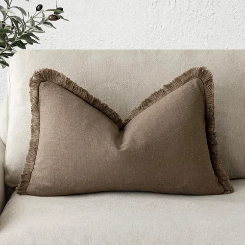 Miniatura 54 de Foindtower Fundas de almohada decorativas de lino con flecos, acogedora funda de cojín bohemia estilo farmhouse con borlas, funda de almohada