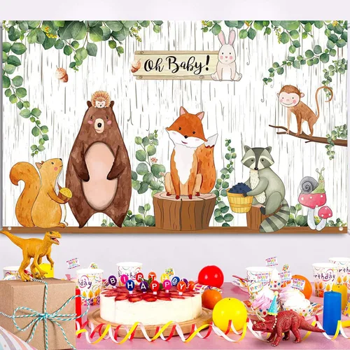 Miniatura 4 de Cartel de fondo de baby shower con temática de animales de la selva, decoración de fiesta de baby shower, criatura del bosque, fondo de fotografía