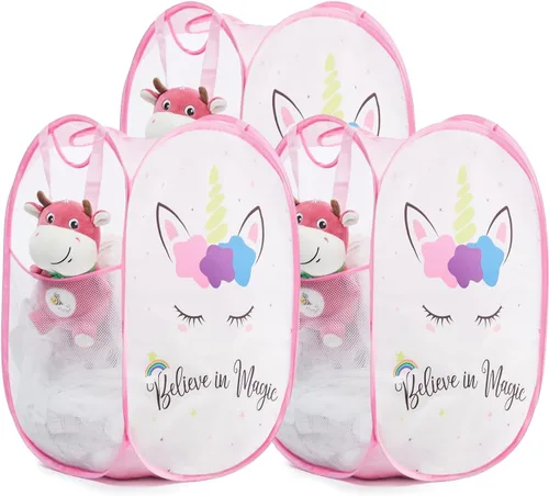 Miniatura 20 de TECHMILLY Cesta plegable de malla para la ropa sucia con asas resistentes y bolsillo lateral, cestas plegables portátiles para ropa para dormitorio