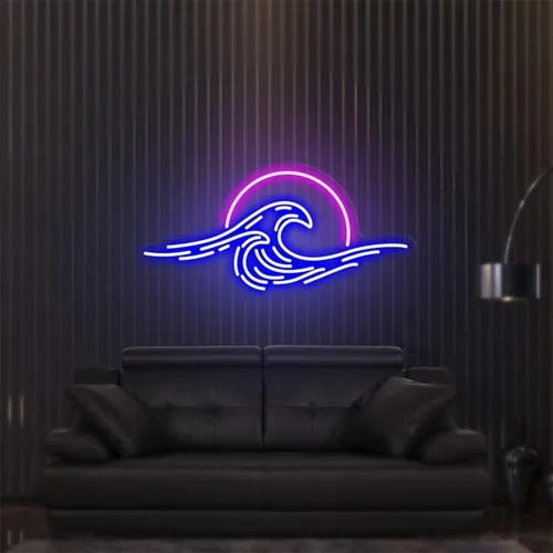 Letrero de neón con diseño de amanecer y puesta de sol, con ondas de sol, para dormitorio, montañas, letrero de neón LED hecho a mano para Color 5