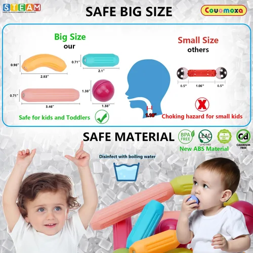 Miniatura 6 de COUOMOXA Bloques de construcción magnéticos para niños pequeños: juguetes educativos STEM para niños de 3, 4 y 5 años, juego Montessori de palo