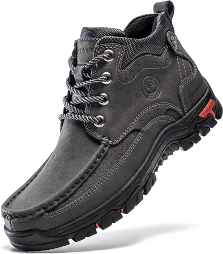 Miniatura 12 de FLYLAND Botas casuales para hombre de cuero vintage, botines de vestir, botas Chukka de caña media, antideslizantes, para conducir y caminar, zapatos