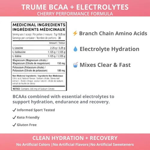 Miniatura 9 de TruMe Clean - Polvo de electrolitos BCAA vegano - Cereza - 2:1:1 sin azúcar sin sucralosa BCAA Aminoácidos Suplemento para mujeres/hombres