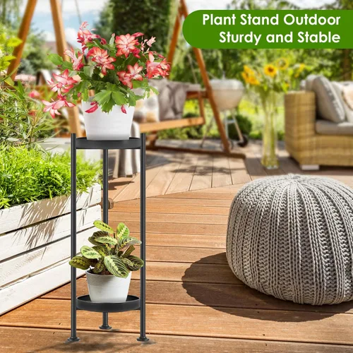 Miniatura 6 de Lilybud- lily Soporte para plantas para interiores y exteriores, soporte de hierro de 2 niveles, soporte de pedestal de 30 pulgadas de alto
